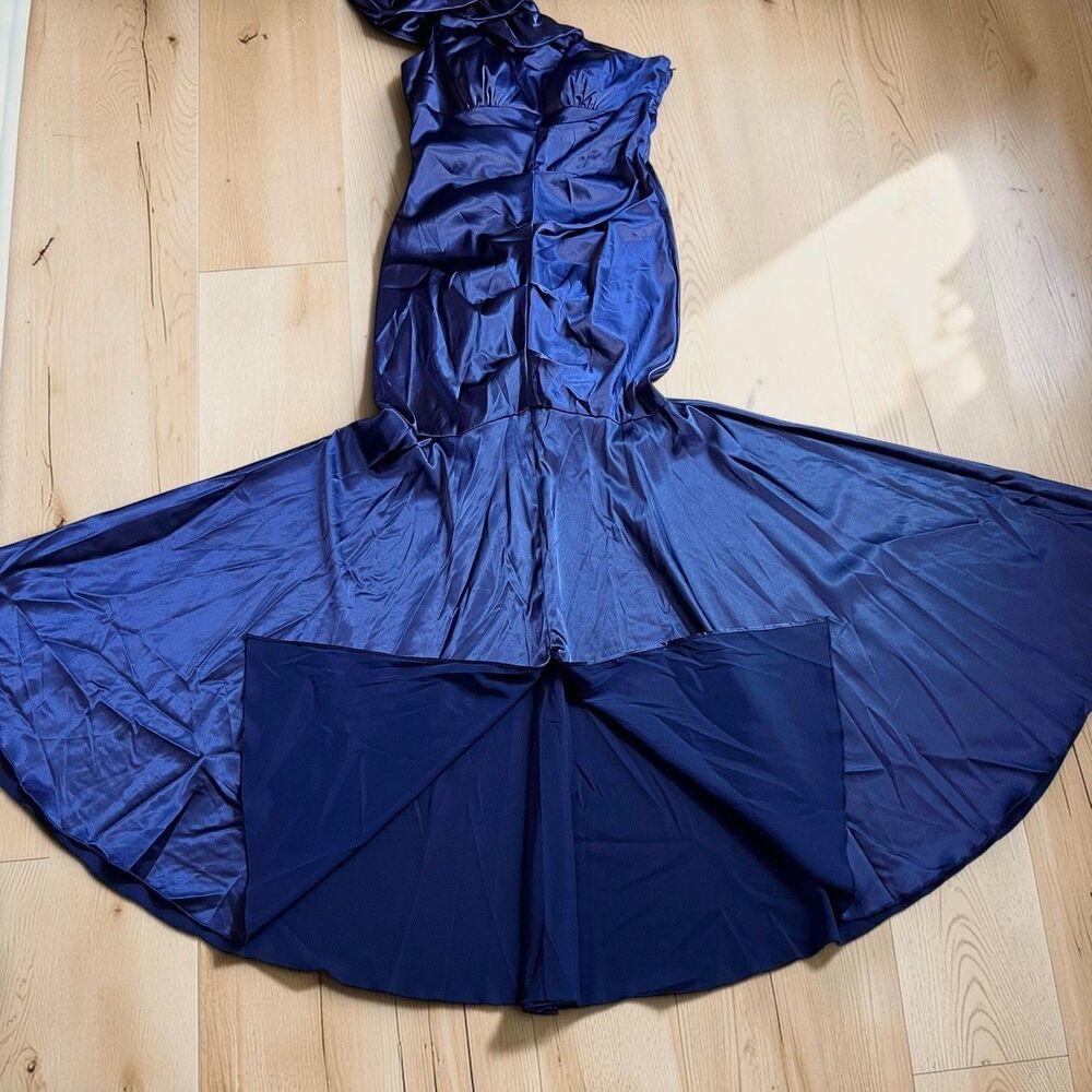Xscape Y2K Mermaid Prom Dress 12 One Shoulder Satin Maxi Gown Whimsigoth Vintage - Picture 4 of 12